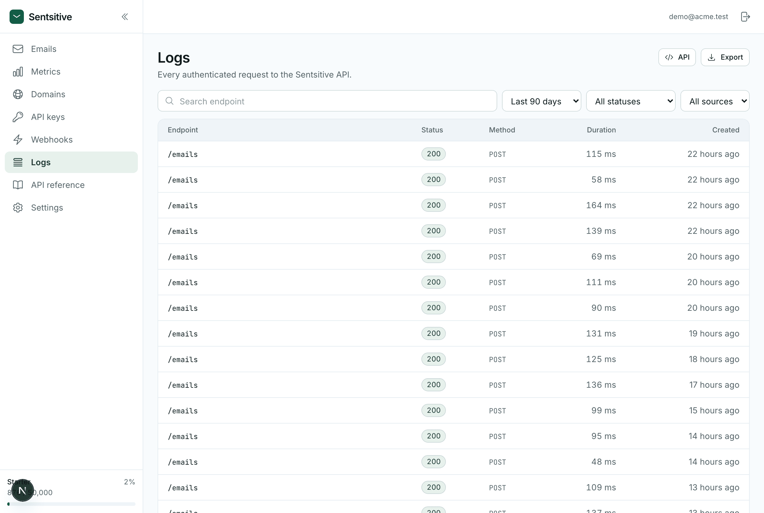The Logs page
